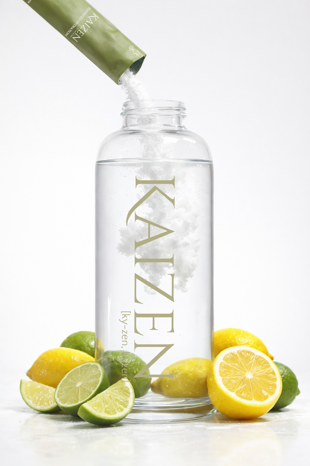 Kaizen electrolyte powder with organic lemon, lime and berries, a real-fruit alternative to sugar-free electrolytes