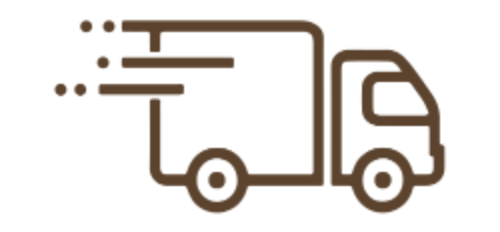 Icon of a delivery truck with a speed indicator on a white background